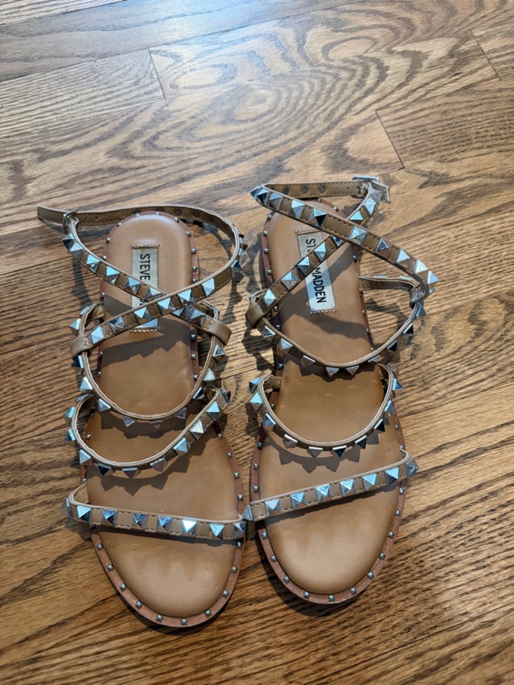 Steve Madden Tan Leather Sandals with Silver Studs